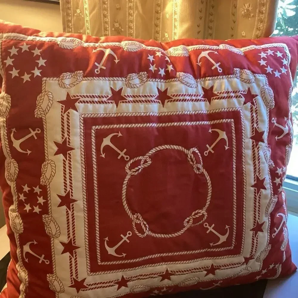 Hand Cafted New With Tag. Nautical Red and Cream Throw Pillow